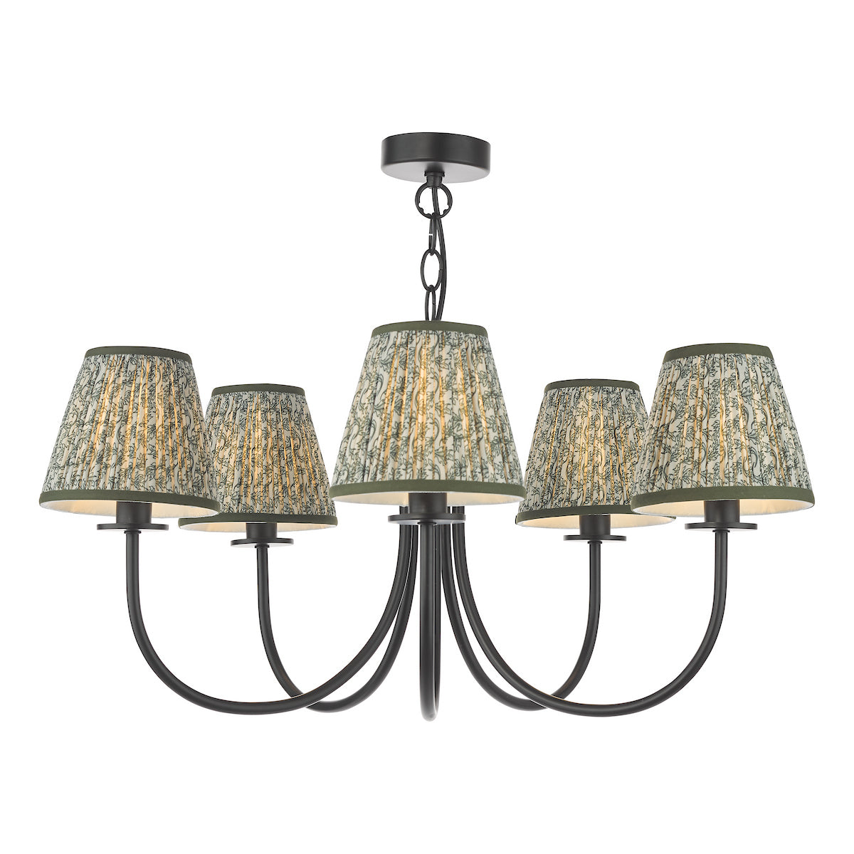 Dar Becca 5 Light Pendant Matt Black With Esther Green Shade