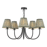 Dar Becca 5 Light Pendant Matt Black With Esther Green Shade