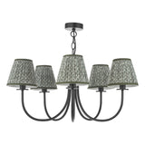 Dar Becca 5 Light Pendant Matt Black With Esther Green Shade