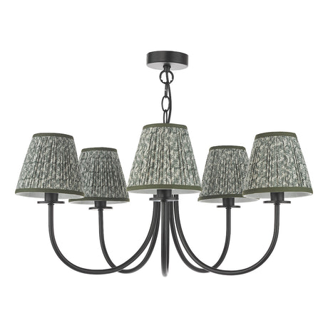 Dar Becca 5 Light Pendant Matt Black With Esther Green Shade
