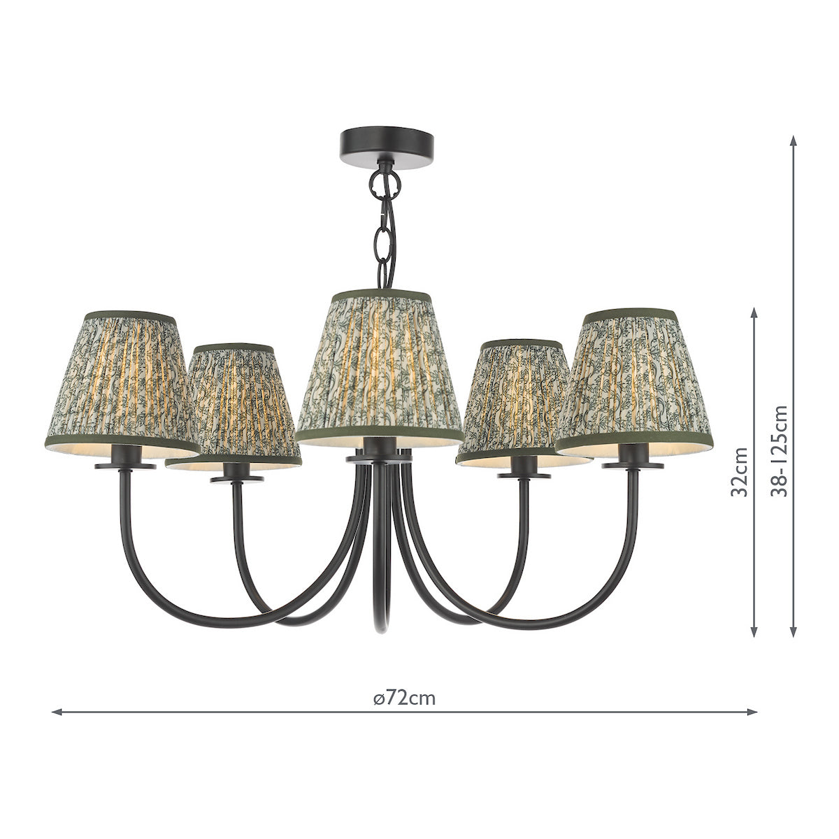 Dar Becca 5 Light Pendant Matt Black With Esther Green Shade