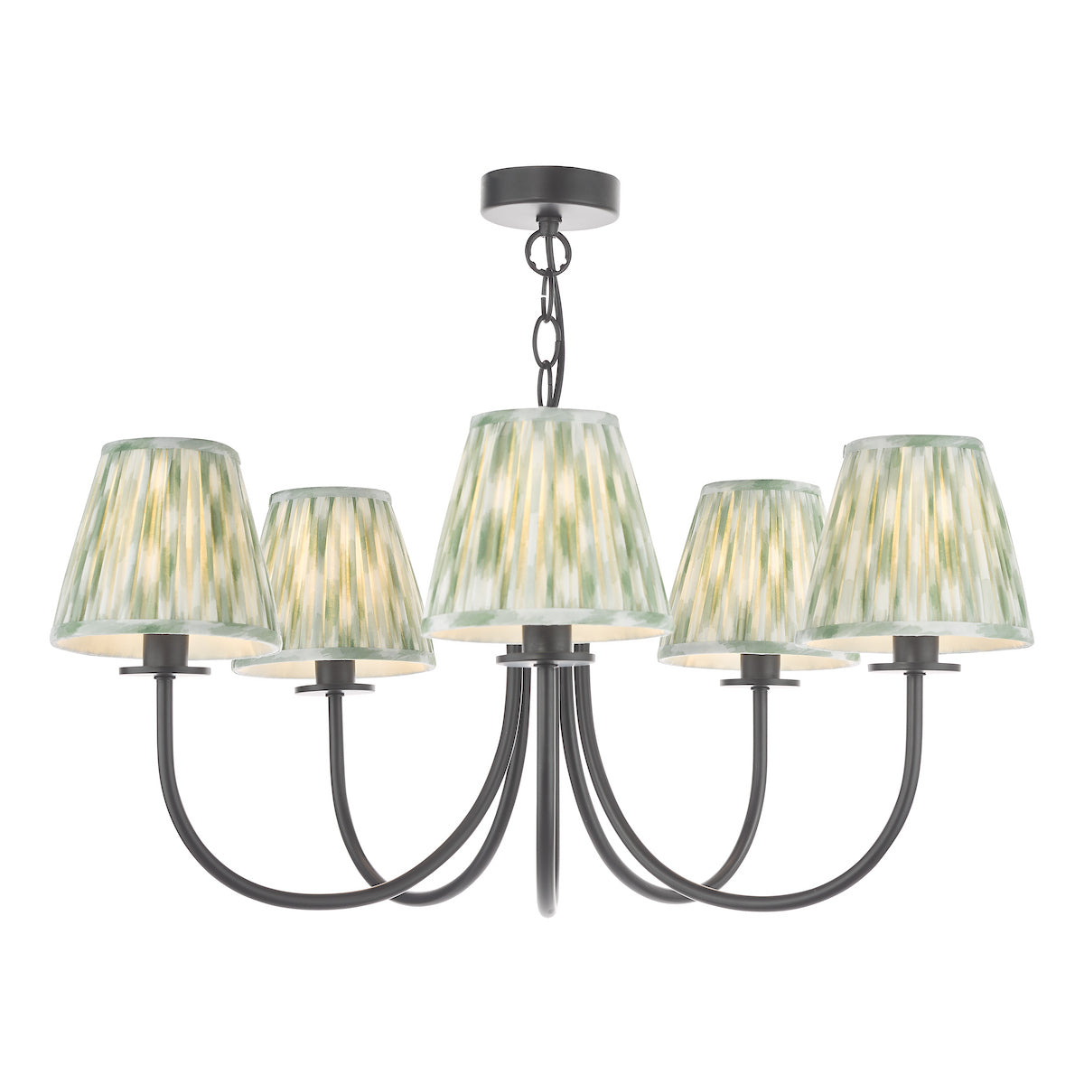 Dar Becca 5 Light Pendant Matt Black With Ikat Green Shade