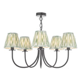 Dar Becca 5 Light Pendant Matt Black With Ikat Green Shade