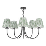 Dar Becca 5 Light Pendant Matt Black With Ikat Green Shade