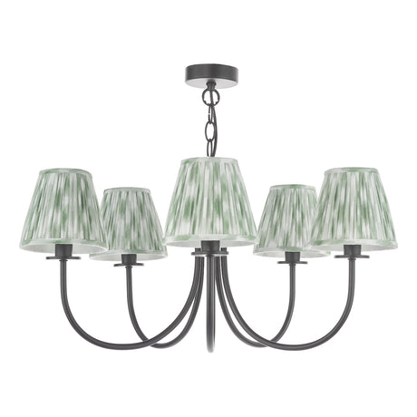 Dar Becca 5 Light Pendant Matt Black With Ikat Green Shade
