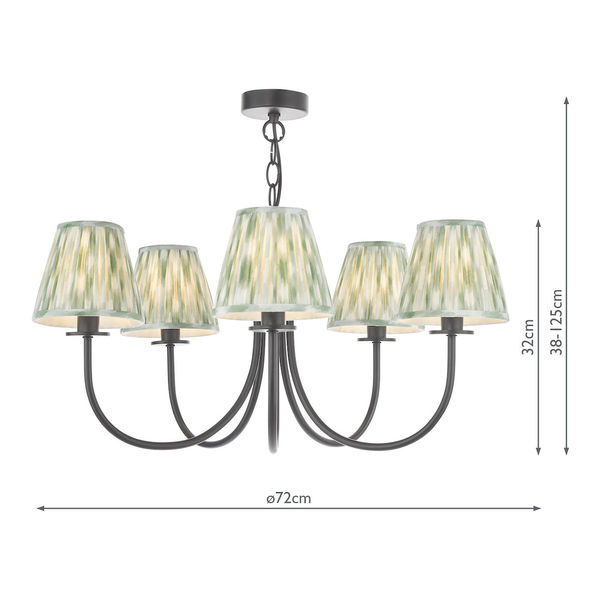 Dar Becca 5 Light Pendant Matt Black With Ikat Green Shade
