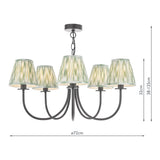 Dar Becca 5 Light Pendant Matt Black With Ikat Green Shade