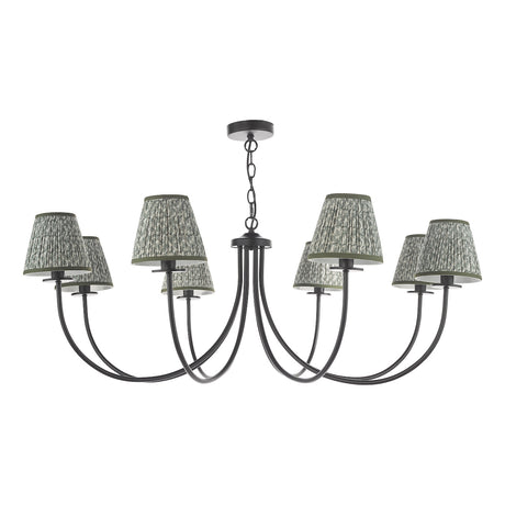 Dar Becca 8 Light Pendant Matt Black With Esther Green Shade