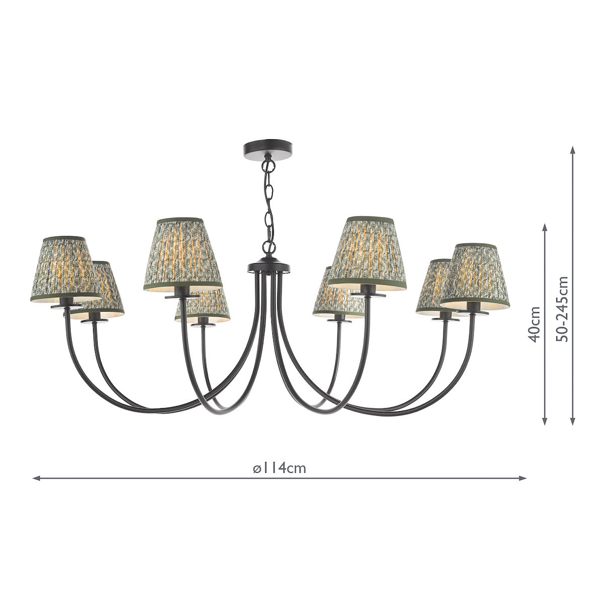 Dar Becca 8 Light Pendant Matt Black With Esther Green Shade