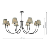 Dar Becca 8 Light Pendant Matt Black With Esther Green Shade