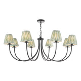 Dar Becca 8 Light Pendant Matt Black With Ikat Green Shade
