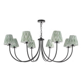 Dar Becca 8 Light Pendant Matt Black With Ikat Green Shade
