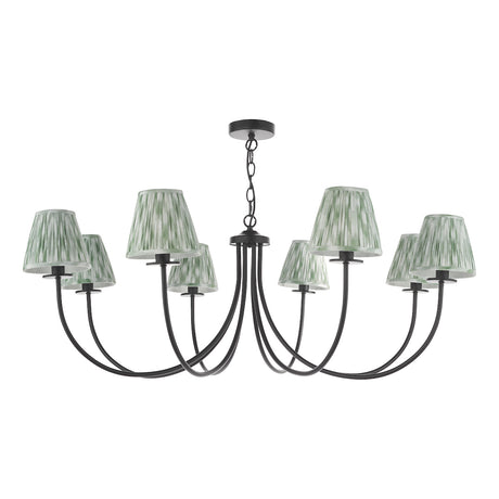 Dar Becca 8 Light Pendant Matt Black With Ikat Green Shade