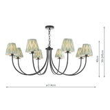 Dar Becca 8 Light Pendant Matt Black With Ikat Green Shade