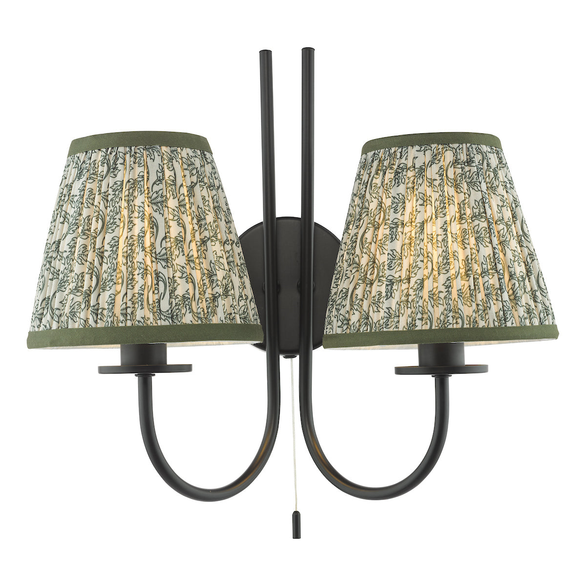 Dar Becca 2 Light Wall Light Matt Black With Green Esther Shade