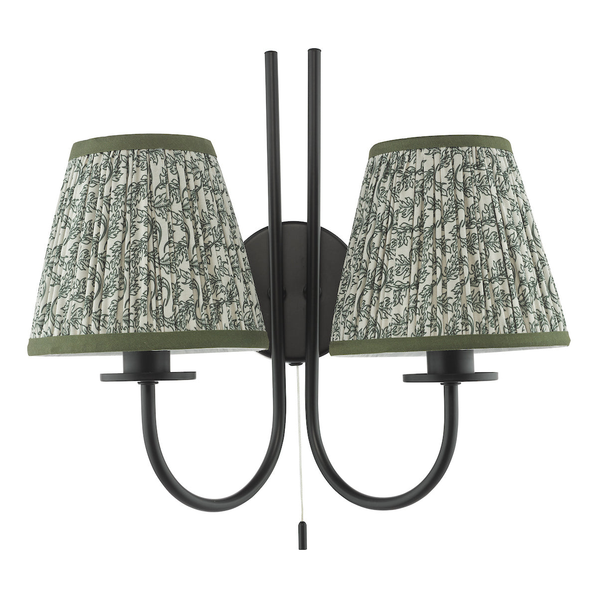 Dar Becca 2 Light Wall Light Matt Black With Green Esther Shade