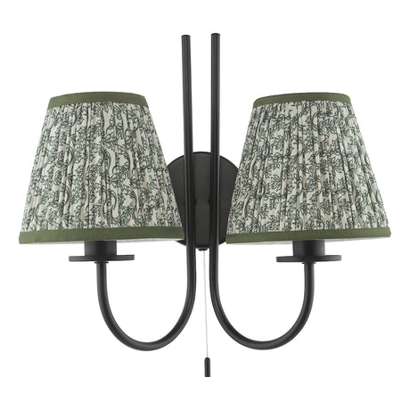 Dar Becca 2 Light Wall Light Matt Black With Green Esther Shade
