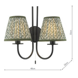 Dar Becca 2 Light Wall Light Matt Black With Green Esther Shade