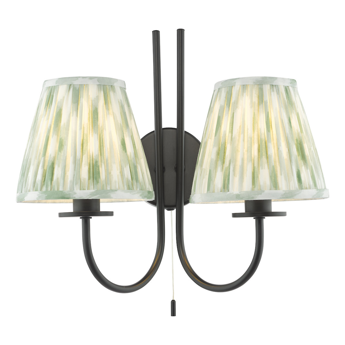 Dar Becca 2 Light Wall Light Matt Black With Green Ikat Shade