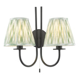 Dar Becca 2 Light Wall Light Matt Black With Green Ikat Shade