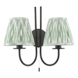 Dar Becca 2 Light Wall Light Matt Black With Green Ikat Shade