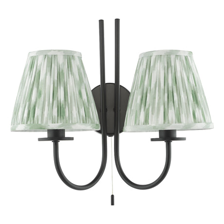 Dar Becca 2 Light Wall Light Matt Black With Green Ikat Shade