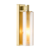 Dar Bevin Bathroom Wall Light Natural Brass and Amber Ribbed Glass IP44