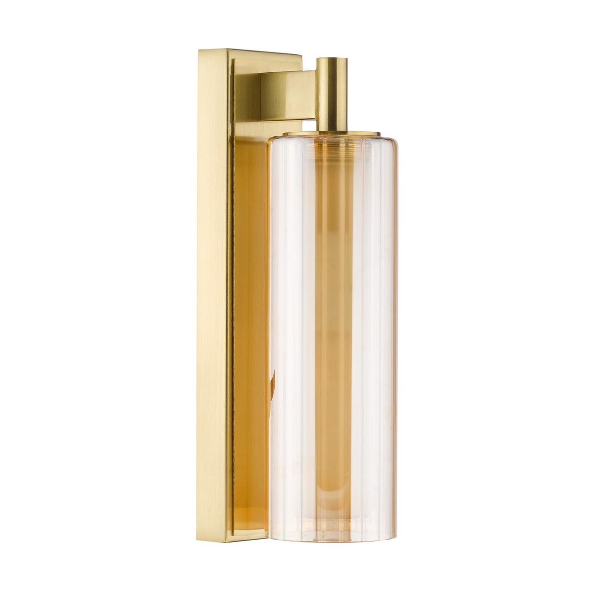 Dar Bevin Bathroom Wall Light Natural Brass and Amber Ribbed Glass IP44