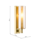 Dar Bevin Bathroom Wall Light Natural Brass and Amber Ribbed Glass IP44