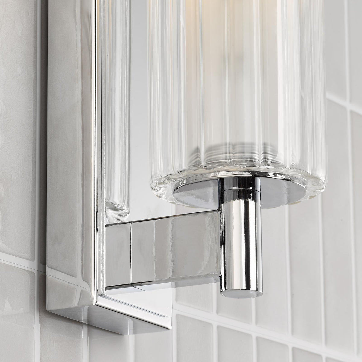 Dar Bevin Bathroom Wall Light Polished Chrome and Ribbed Glass IP44