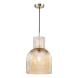 Dar Bixby Pendant Amber Ribbed Glass and Brushed Bronze