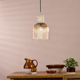 Dar Bixby Pendant Amber Ribbed Glass and Brushed Bronze