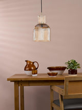 Dar Bixby Pendant Amber Ribbed Glass and Brushed Bronze