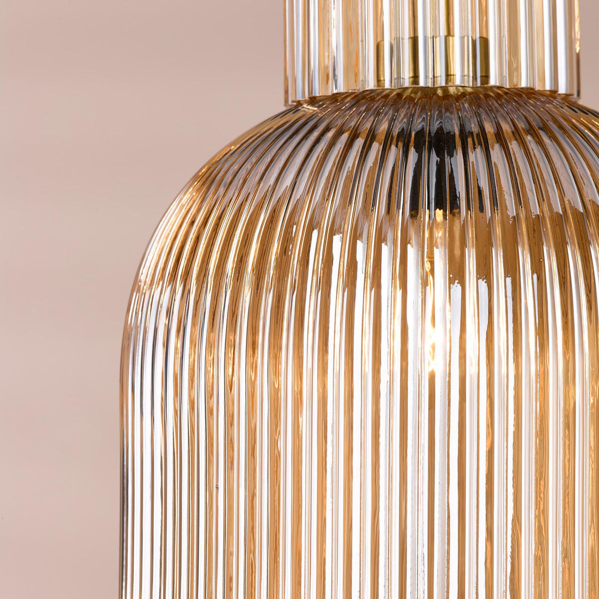 Dar Bixby Pendant Amber Ribbed Glass and Brushed Bronze