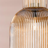 Dar Bixby Pendant Amber Ribbed Glass and Brushed Bronze