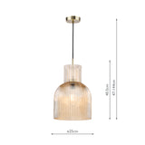 Dar Bixby Pendant Amber Ribbed Glass and Brushed Bronze
