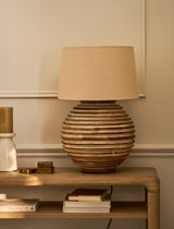 Garden Trading Brookend Ridged Mango Wood Table Lamp White Wash, with Shade