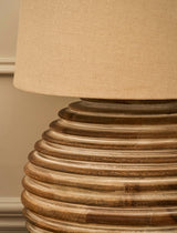 Garden Trading Brookend Ridged Mango Wood Table Lamp White Wash, with Shade