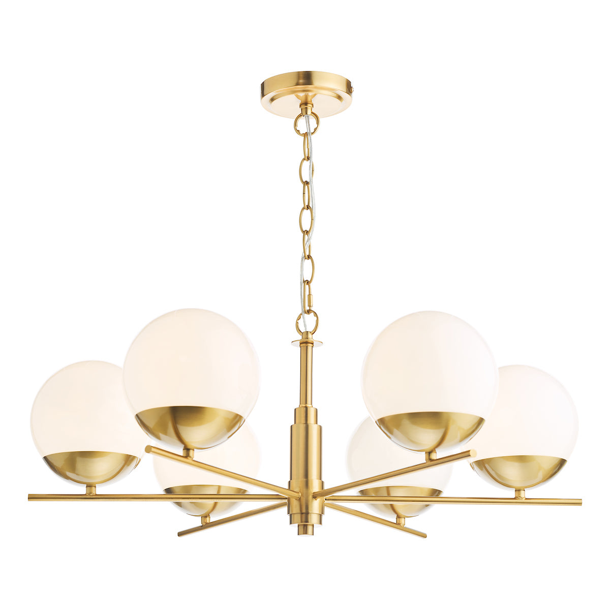 Dar Bombazine 6 Light Pendant Natural Brass and Opal Glass –  from Amos Lighting + Home