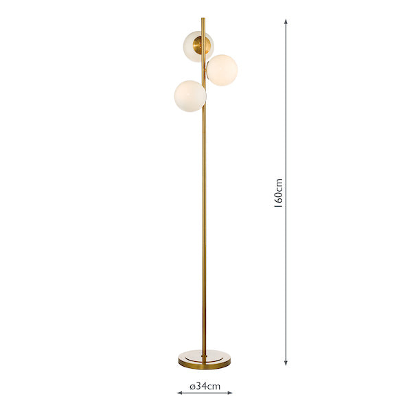 Dar Bombazine 3 Light Floor Lamp Natural Brass Opal Glass –  from Amos Lighting + Home