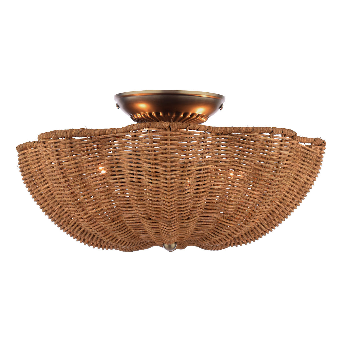 Joules Braywick 2 Light Flush Satin Bronze and Rattan Shade