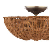 Joules Braywick 2 Light Flush Satin Bronze and Rattan Shade