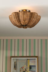 Joules Braywick 2 Light Flush Satin Bronze and Rattan Shade