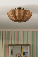 Joules Braywick 2 Light Flush Satin Bronze and Rattan Shade