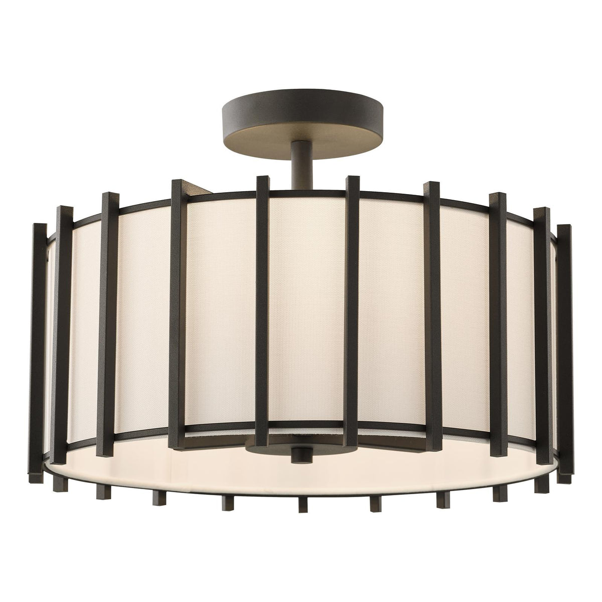 Dar Cagliari 3 Light Semi-Flush Matt Black With Linen Shade