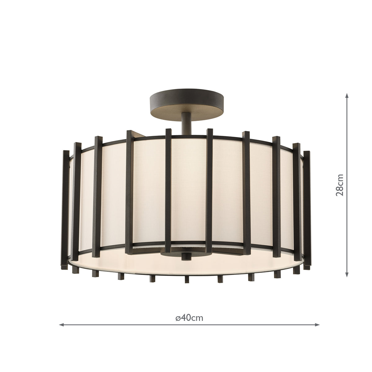 Dar Cagliari 3 Light Semi-Flush Matt Black With Linen Shade