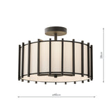 Dar Cagliari 3 Light Semi-Flush Matt Black With Linen Shade