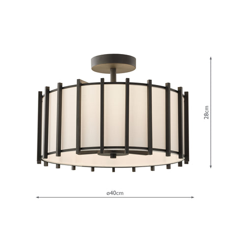 Dar Cagliari 3 Light Semi-Flush Matt Black With Linen Shade