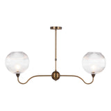 Dar Caliro 2 Light Bar Pendant Antique Bronze with Ribbed Globe Glasses
