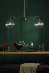 Dar Caliro 2 Light Bar Pendant Antique Bronze with Ribbed Globe Glasses